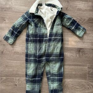 Carter's Blue Plaid Sherpa-Lined Jumpsuit